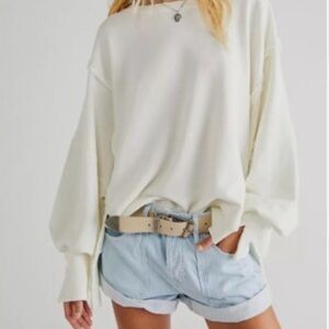 Free People We The Free Camden Sweatshirt  White Oversized Slouchy Exposed Seams